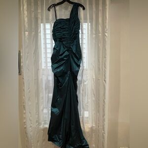 Tadashi Shoji One-Shoulder Teal Gown